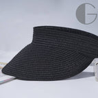 Black wide-brim open top straw hat
