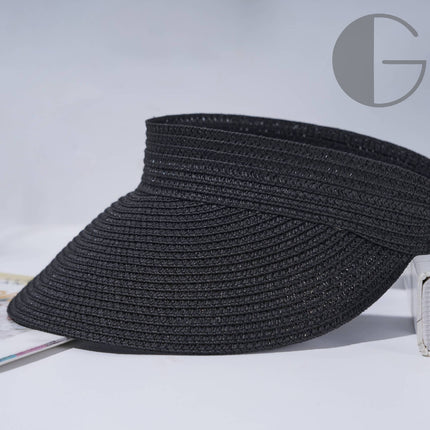 Amazon Hot Selling Straw Hat Women's Empty Top Straw Hat Rollable Adjustable Empty Top Straw Hat Duck Tongue Folding Straw Hat