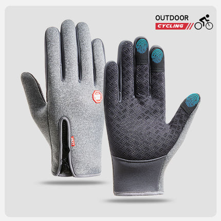 Outdoor Waterproof Gloves Winter Touch Screen Men's and Women's Windproof Cycling Zipper Sports Plus Velvet Mountaineering Ski Warm Gloves