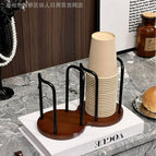[double cup black] walnut color disposable paper cup holder