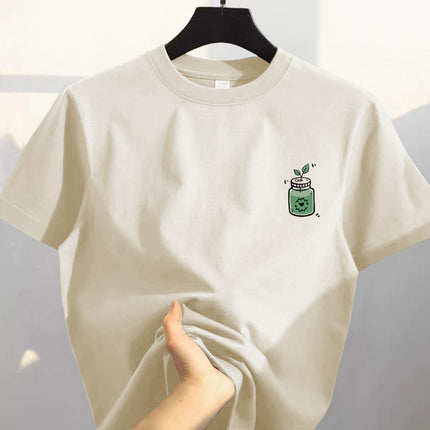 100% Pure Cotton Heavyweight Summer Short-Sleeve T-Shirt for Men, Versatile Trendy Brand Casual Cartoon Print Student Half-Sleeve Top