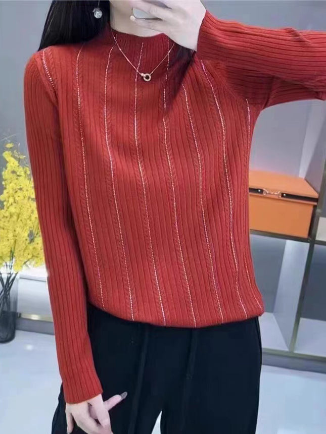 Spring and Autumn New Style Diamond Half Turtleneck Sweater Pullover Wool Loose Versatile Sweater Western Style Bottoming Shirt Wholesale