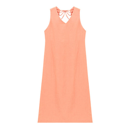 Love and Nancy Guangzhou Thirteen Lines Summer Original New Ramie V Neck Hollow Slit Smart Dress 22499
