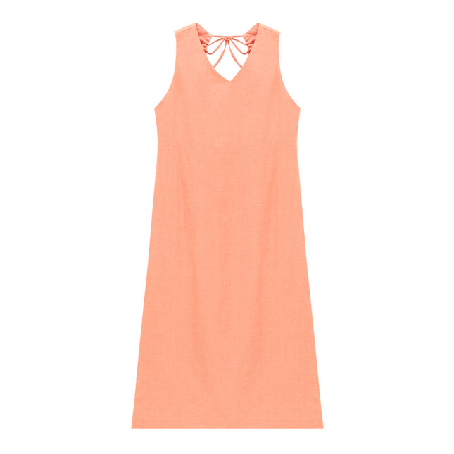Love and Nancy Guangzhou Thirteen Lines Summer Original New Ramie V Neck Hollow Slit Smart Dress 22499