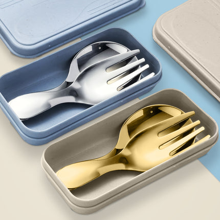 Stainless Steel Portable Spoon and Fork Set Children's Rice Spoon Dessert Spoon Fruit Fork Short Handle Fork Spoon Mini Tableware