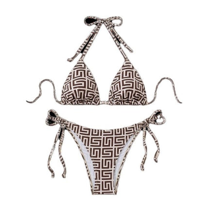 Sexy Split Swimsuit Women's Bikini Cross-border New Deep V Push-up Striped Backless Strap High-end Swimsuit for Women