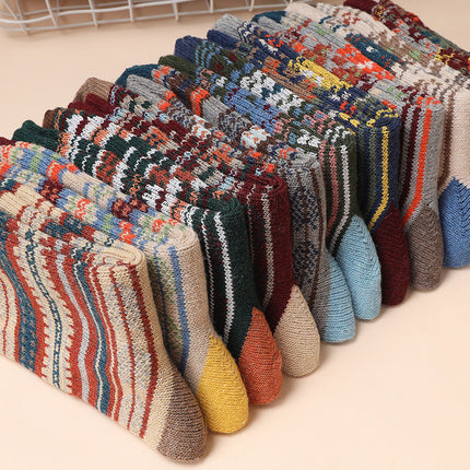5-10 pairs of retro thick line socks men's stockings autumn and winter warm thickened men's ethnic totem socks winter