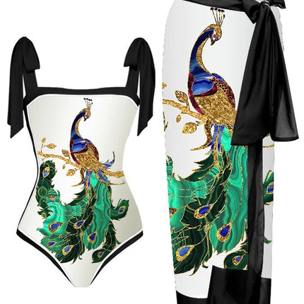 Amazon 2023 European and American New Fixed Edition Printed Two-Piece One-Piece Swimsuit Conservative Covered Hip Skirt Spot Swimsuit