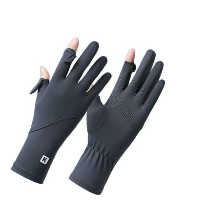 Sun Protection Gloves for Women, Summer Cycling and Driving, Anti-Slip, Ice Silk, Uv Protection, Breathable, Thin, Extended Sunshade