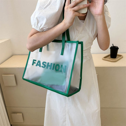 Transparent Large Bag Women's Bag 2023 Summer Simple Commuting Large Capacity Bag Portable Shoulder Tote Bag Jelly Bag