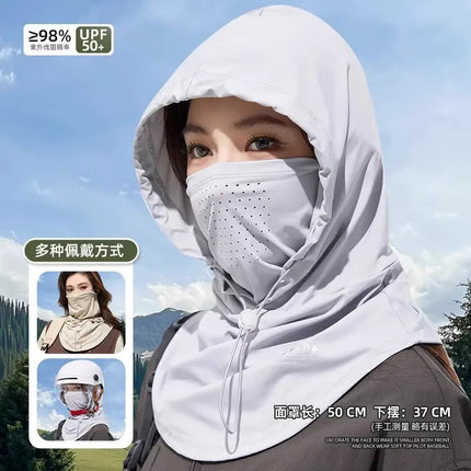 Sun Protection Mask, Face Covering Hat, Integrated Summer Sun Hat for Women Driving and Cycling, Ice Silk Breathable Neck Scarf, Neck Protector