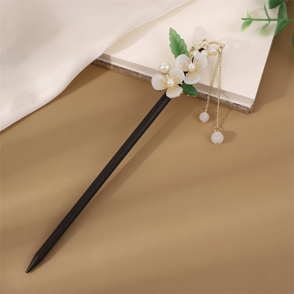 Antique Hairpin Step Tassel Wood Hairpin Imitation Ebony Headwear Disc Hair Simple Accessories Ancient Dress Hairpin Women's Hair