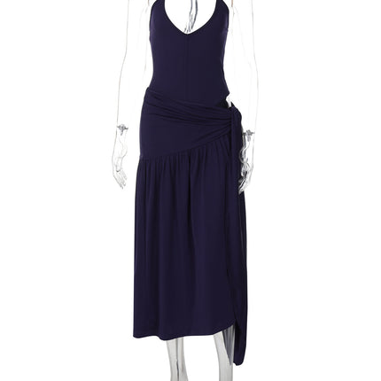 Vacation Style European and American Cross-Border Summer Women's Halterneck Lace-Up Backless Slit Fashion Casual Sexy Skirt Suit Trendy