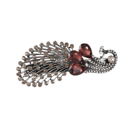 Cross-border New Peacock Spring Clip Half Tie Hairpin Top Clip Horizontal Clip Simple Fashion Retro Rhinestone Hairpin