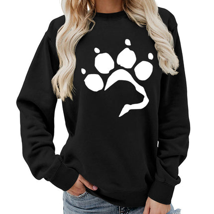 Dog Claw Dog Foot Printed Round Neck Women's Jacket Sweatshirt Foreign Trade Supply Autumn and Winter Coat Casual Loose European Code Cross-border