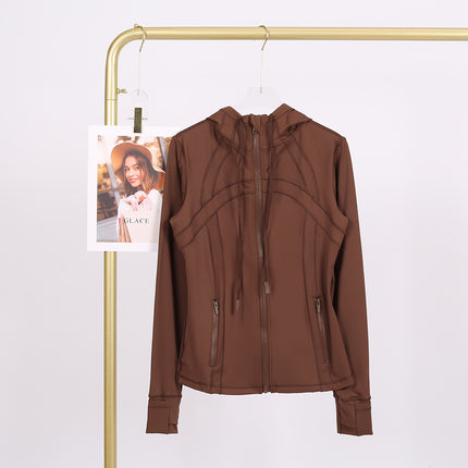 LULU in stock Hooded Jacket Running Yoga Jacket Sports Slim Zipper Cardigan Fitness Top Women