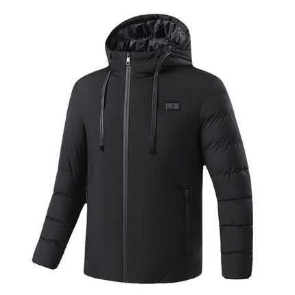 New Dual-Control Eleven-Zone Smart Heating Cotton Coat Hooded Warm Men's Cotton Coat Outdoor Carbon Fiber Heating Jacket