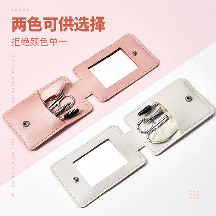 Curved moon eyebrow shaping knife 4 pieces suit eyebrow scraping knife portable travel suit with mirror beginner eyebrow shaping tool 4-piece set
