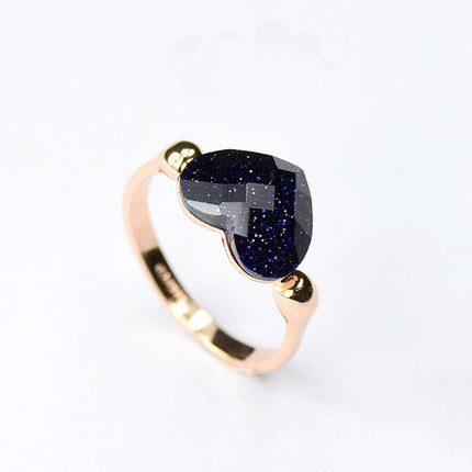 Japanese and Korean Style Cute Blue Sand Stone Purple Starry Heart Love Heart Ring Fashionista Student Rose Gold Fashion Ring