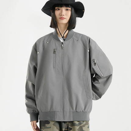 Women's Flying Suit Jacket 2024 Autumn and Winter New Loose Outdoor Casual Zipper Solid Color Windproof Waterproof Baseball Collar