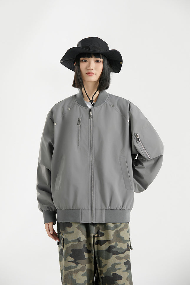Women's Flying Suit Jacket 2024 Autumn and Winter New Loose Outdoor Casual Zipper Solid Color Windproof Waterproof Baseball Collar