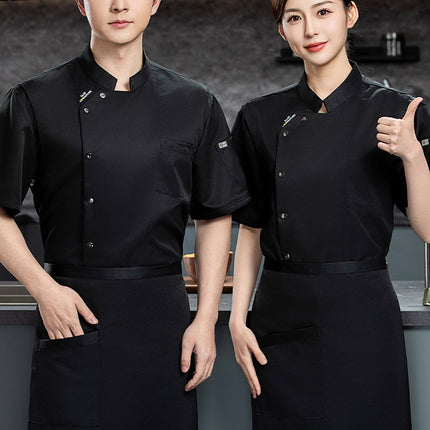 High-End Chef Work Clothes Short-Sleeved Summer Breathable Chinese and Western Restaurant Hotel Kitchen Restaurant Thin Work Clothes Canteen