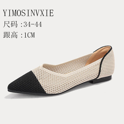Japanese Princess Shoes Women's Pointed Shallow Mouth Flying Woven Hollow Knitted Shoes Soft Bottom Casual Flat Bottom European and American Foreign Trade Summer