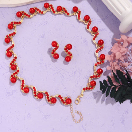 Factory Direct batch cross-border European and American Foreign trade new S-shaped alloy pearl necklace earrings Women's Light luxury niche clavicle chain