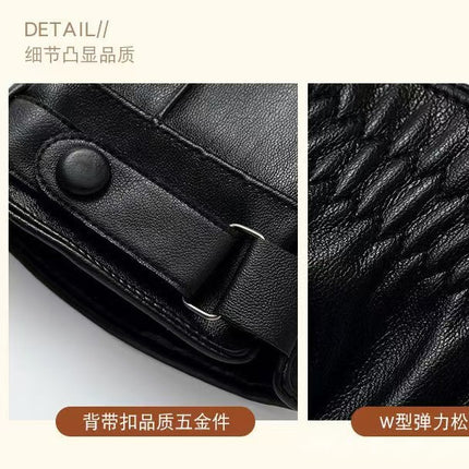 Cross-Border New Pu Gloves Men's Autumn and Winter Pu Touch Screen Warm Cycling Business Casual Korean Style Washed Leather Gloves