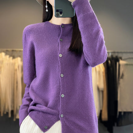 Factory wholesale autumn and winter new 100% wool round neck knitted cardigan women slim fit knitted coat sweater Joker