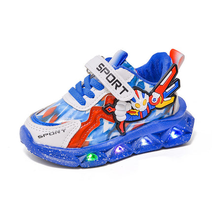 Spring and autumn 2025 new leather bright lights children's sneaker wholesale cartoon with lights boys soft bottom running shoes in stock