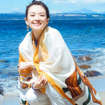 Ethnic Style Scarf, Sun Protection Shawl for Women, Yunnan Qinghai Grassland Travel Wear Silk Scarf, Seaside Beach Towel, Thin Style