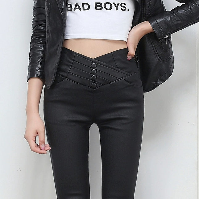 Women's Popular Outer Wear Plus Velvet Leather Pants 2025 Autum New High-Waist Slimming Look Thickeneded Fashionable Matte Coated Pants for Women