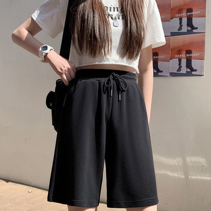 Summer High-Waisted Slimming Five-Point Pants for Female Students Korean Style Loose Outer Wear Versatile Casual Sports Wide-Leg Shorts