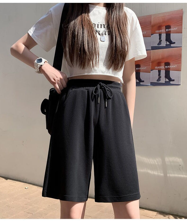 Summer High-Waisted Slimming Five-Point Pants for Female Students Korean Style Loose Outer Wear Versatile Casual Sports Wide-Leg Shorts