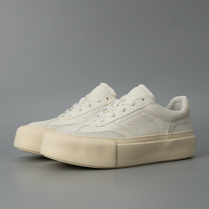 Thick Sole Board Shoes Simple Business Sports Leisure Style Design Sense Trendy Shoes Cowhide Men's Explosive Genuine Leather Low-Top Board Shoes