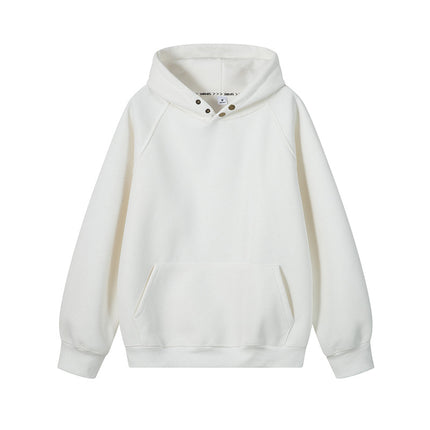 Intfeday American Retro Windproof Buckle Design Hooded Sweatshirt Men's Autumn and Winter Heavy Pure Color Pullover Hoodie
