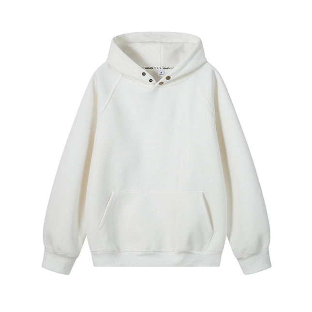 Intfeday American Retro Windproof Buckle Design Hooded Sweatshirt Men's Autumn and Winter Heavy Pure Color Pullover Hoodie