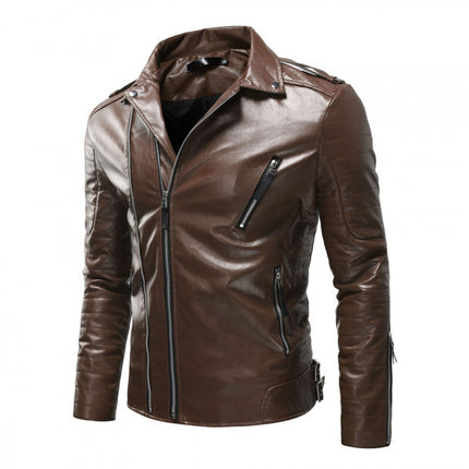 2023 Cross-Border New Spot European and American Men's Fashion Pressed Cotton Windproof Motorcycle Leather Jacket Wholesale