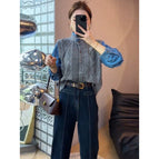 Gray blue fake two-piece top / S