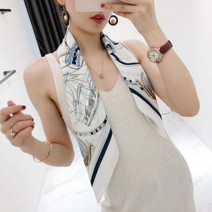Nice-Looking Small Silk Scarf Korean Ins Style Versatile Fashionable Spring & Fall Decorative Square Scarf Tied Hair Tied Bag Thin Scarf