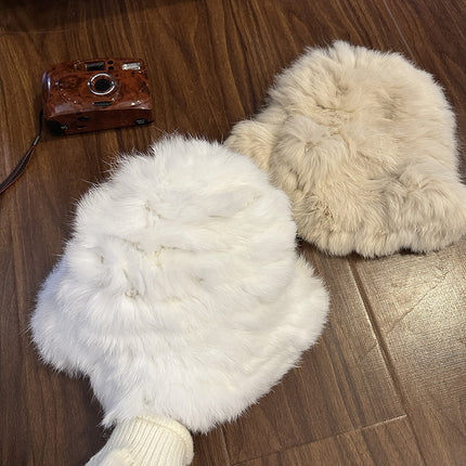 Falling pool knitted ~ rabbit fur velvet handmade fisherman hat makes face look small winter warm atmosphere hat makes face look small for women