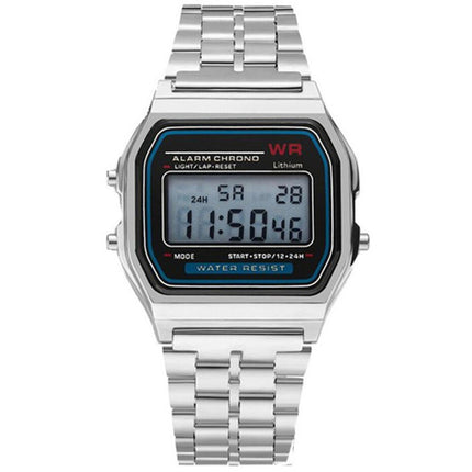 Popular LED electronic watch Harajuku style fashion watch multi-functional student watch foreign trade WR F91W steel belt