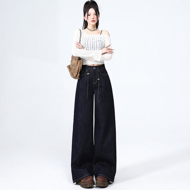 Tannin Color Narrow Wide Leg Jeans Women's 2025 Spring New High Waist Loose Slim Look Straight Trendy Trendy Trendy Trendy Pants
