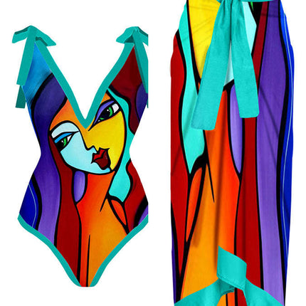 Cross-border New European and American Women's one-piece Swimsuit Sexy Printed Two-piece Skirt Hot Swimsuit Bikini suit