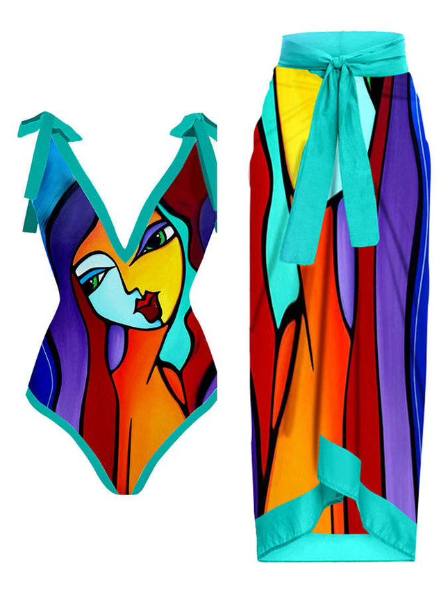 Cross-border New European and American Women's one-piece Swimsuit Sexy Printed Two-piece Skirt Hot Swimsuit Bikini suit