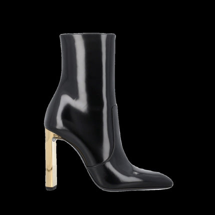 Nazha's Same Style Patent Leather High-Heeled Short Boots for Women 2025 New Autumn and Winter Side Zipper Square Toe Chunky Heel Black Fleece Boots