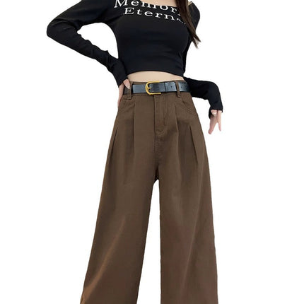 brown High Waist Work Jeans Women's Trendy All-match New Loose Slimming Casual Brown Wide Leg Pants