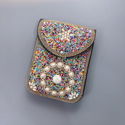 Bohemian Women's Mobile Phone Bag Xinjiang Inner Mongolia Yunnan Tourist Souvenirs Retro Heavy Industry Rice Bead Shoulder Bag