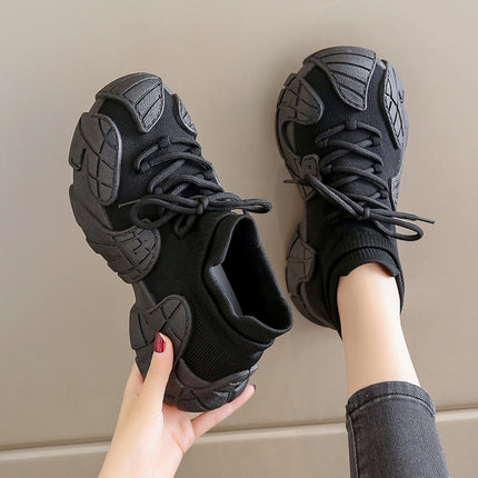 Women's Shoes Summer 2024 New Casual Thick Sole Height Increasing Ugly Cute Dad Shoes Mesh Breathable Flying Woven Sports Socks Shoes